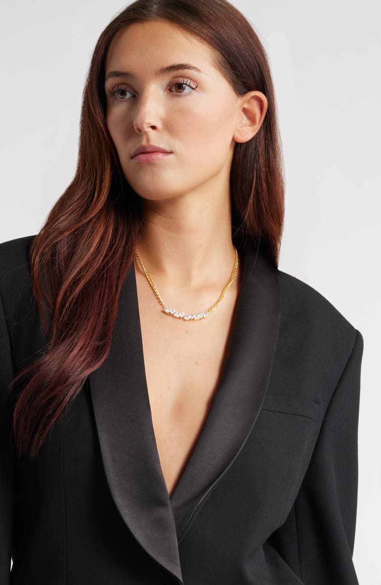 Nordstrom Nested Cubic Zirconia Bar Necklace, Alternate, color, Clear- Gold