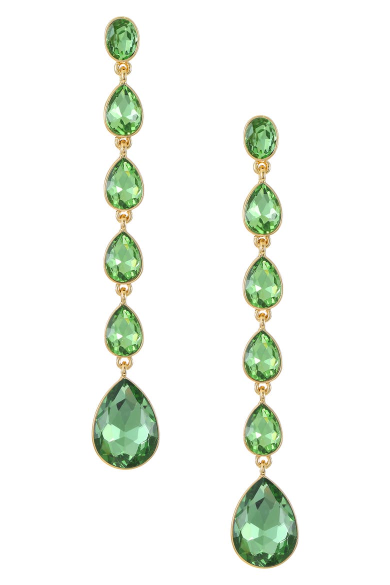 Teardrop Crystal Linear Earrings, Main, color, PERIDOT