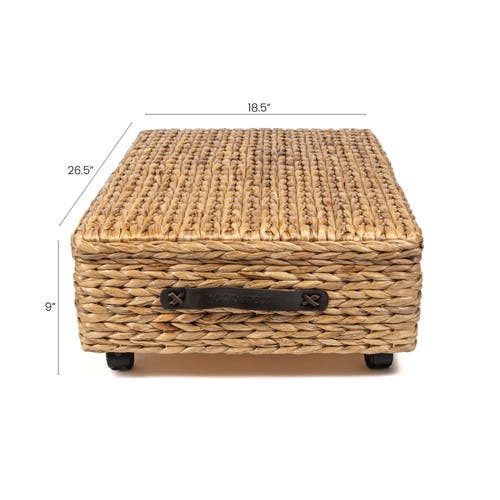 Happimess Chett Minimalist Hand-woven Hyacinth/wood Underbed Storage Bin With Wheels And Handles In Natural