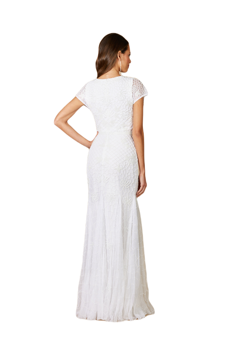 Gale High-Neck Beaded Wedding Dress, Alternate, color, Ivory