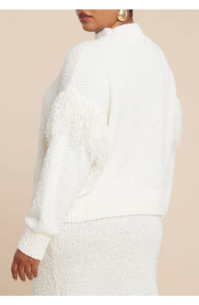 ELOQUII Shoulder Fringe Detail Sweater, Alternate, color, Jet Stream
