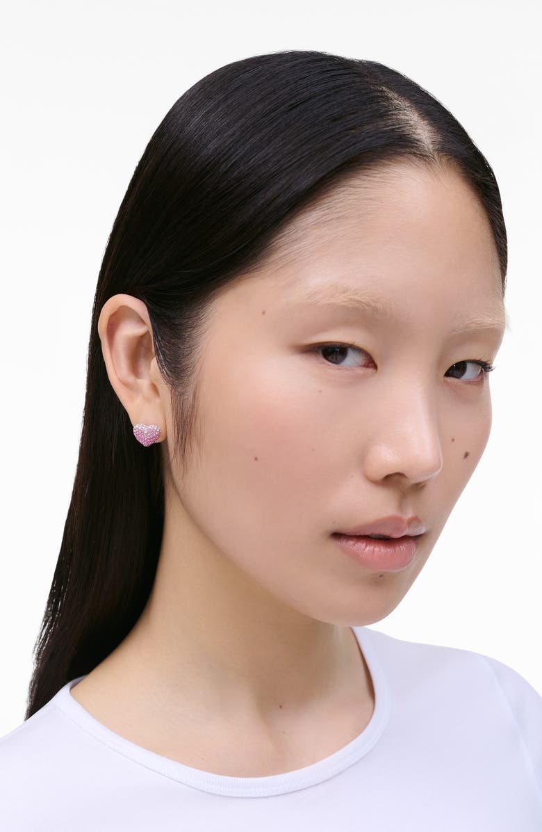 Marc Jacobs Balloon Pavé Heart Stud Earrings, Alternate, color, Silver/Rose