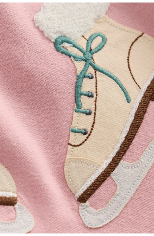 Mini Boden Kids' Ice Skate Appliqué Long Sleeve Cotton T-shirt In Pink