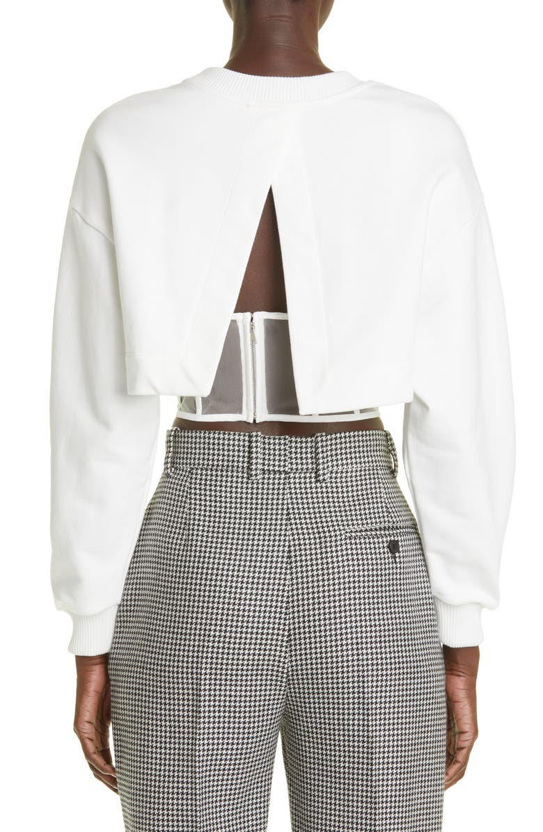 McQueen Crop Cotton Sweatshirt with Sheer Corset Inset, Alternate, color,