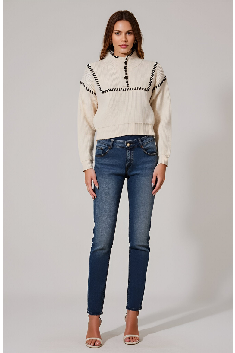 Cropped Sweater with Whipstitch Detail, Alternate, color, Cream