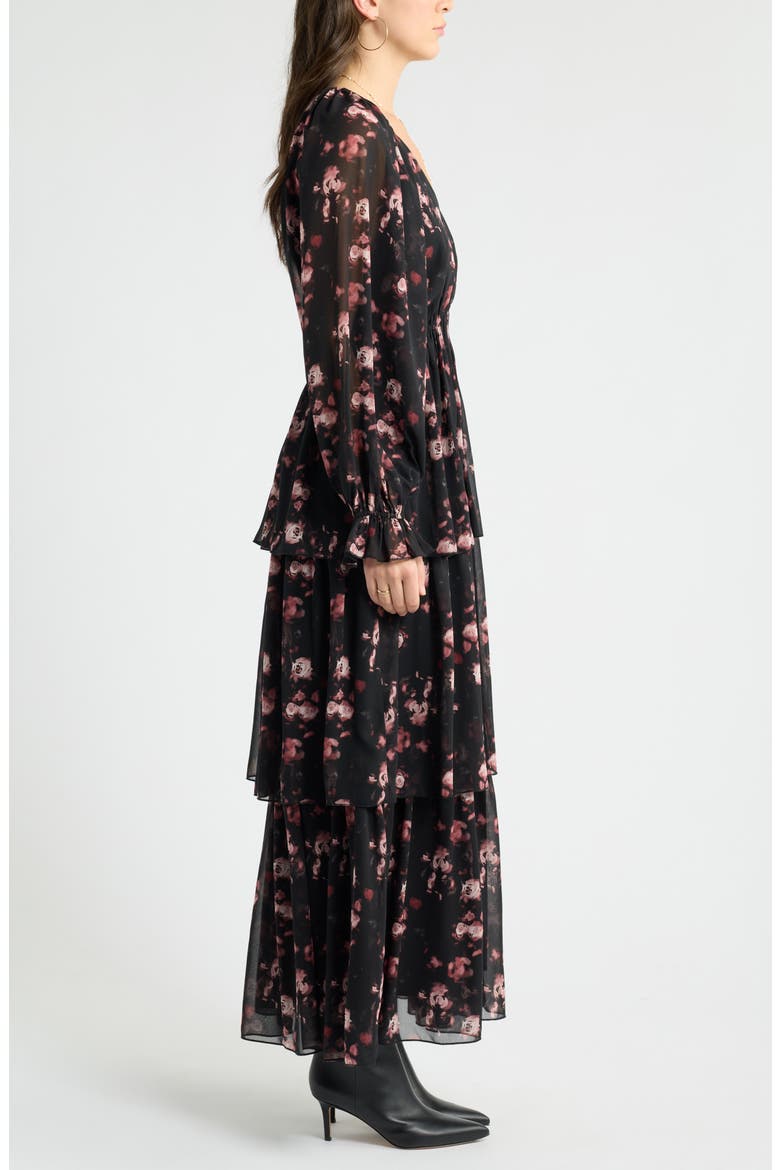 Tiered Long Sleeve Maxi Dress, Alternate, color, BLACK FLORAL