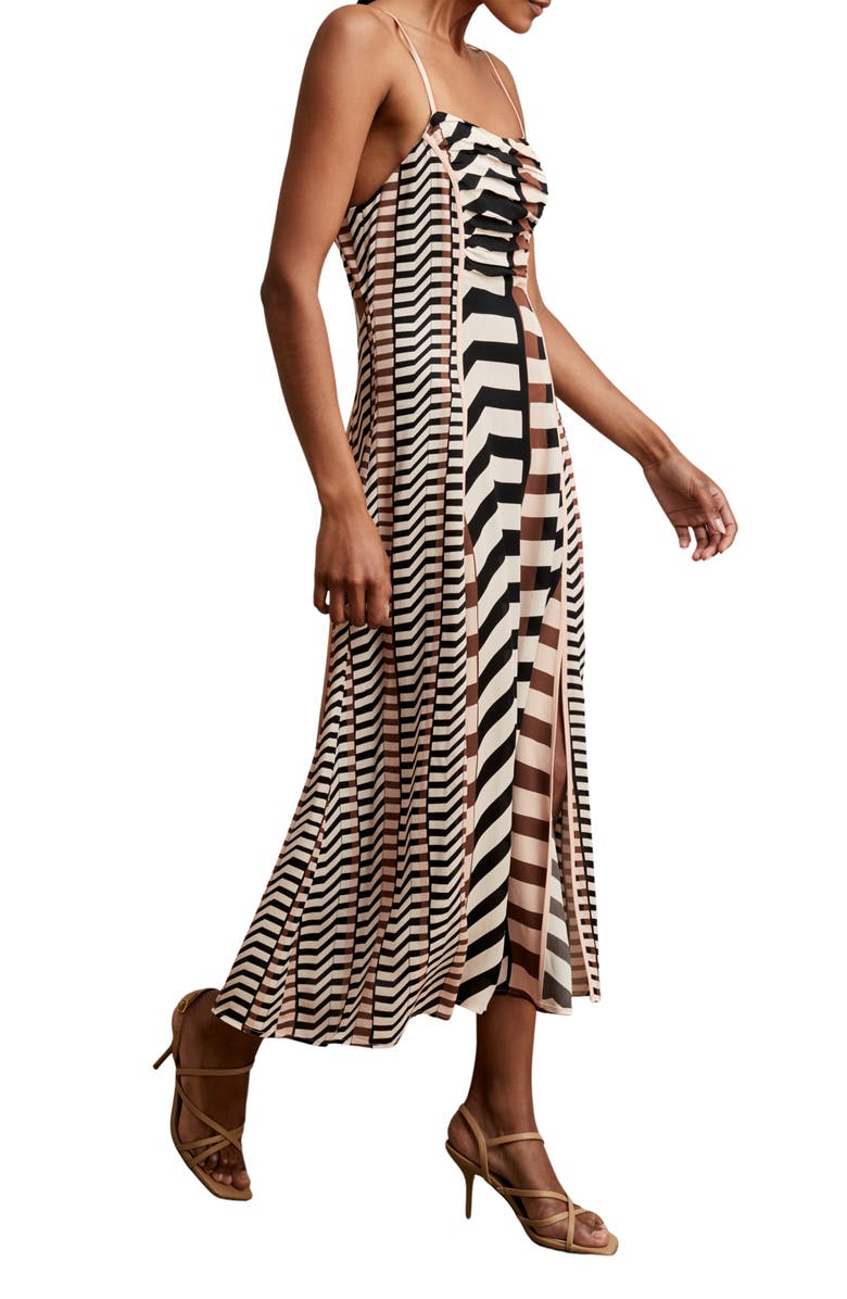 Reiss Georgie Stripe Midi Dress, Main, color, Black/ Brown