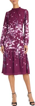 Maggy London Floral Long Sleeve Midi Dress