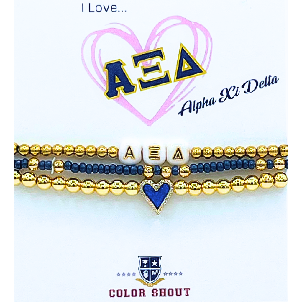 Color Shout Alpha Xi Delta Love My Sorority Bracelet Stack In Gold