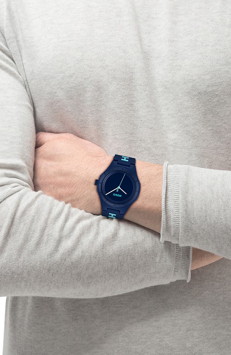 BOSS Lit For Him Rubber Strap Watch, 42mm, Alternate, color, Blue Dial