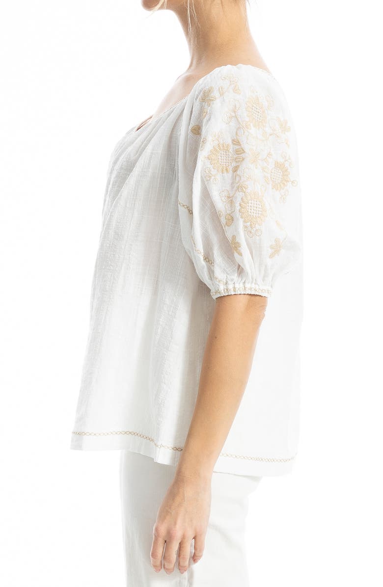 MAX STUDIO Embroidered Puff Sleeve Top, Alternate, color, White Khaki Sunflower