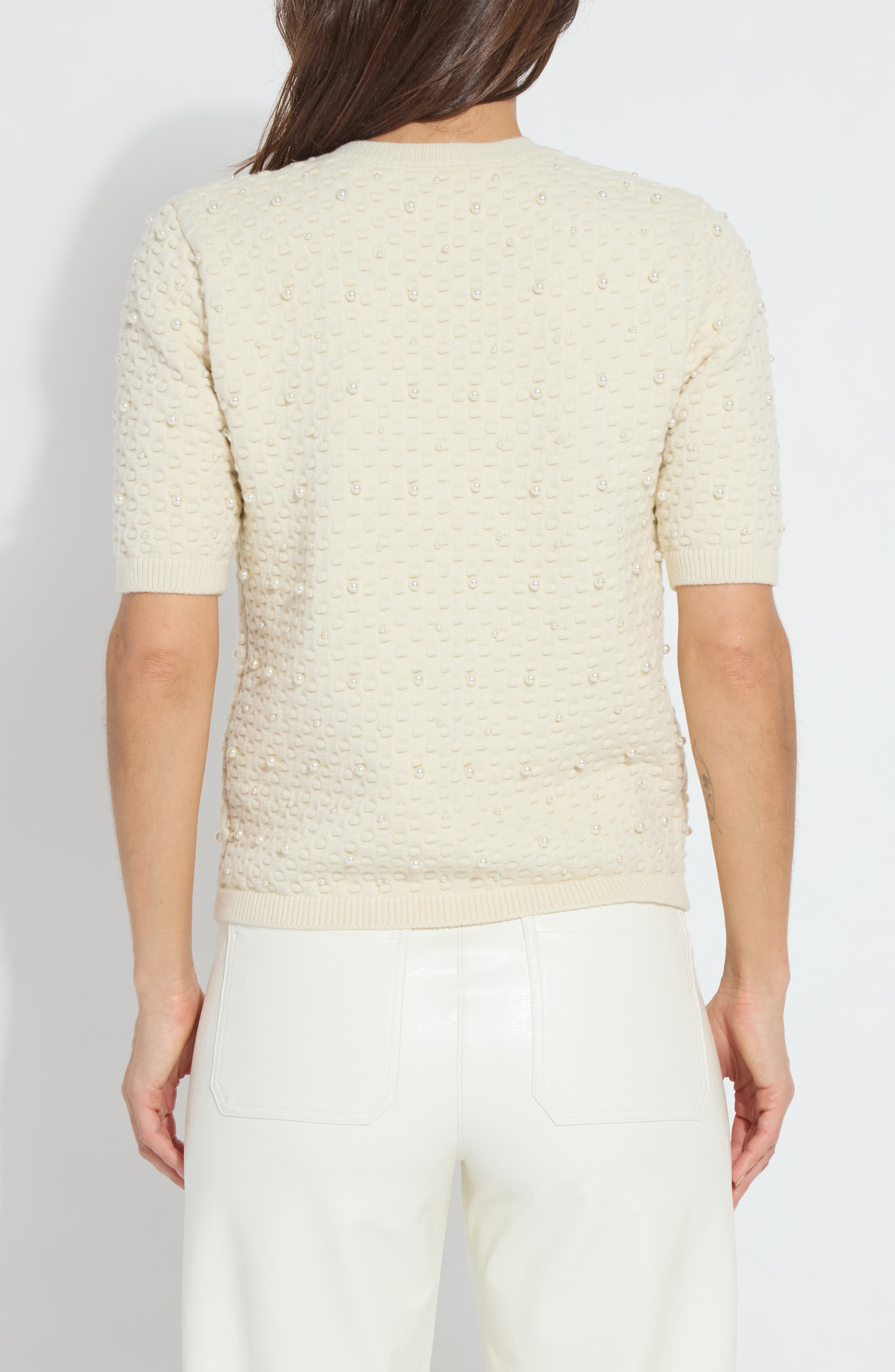 Valentina Imitation Pearl Short Sleeve Sweater - image 2
