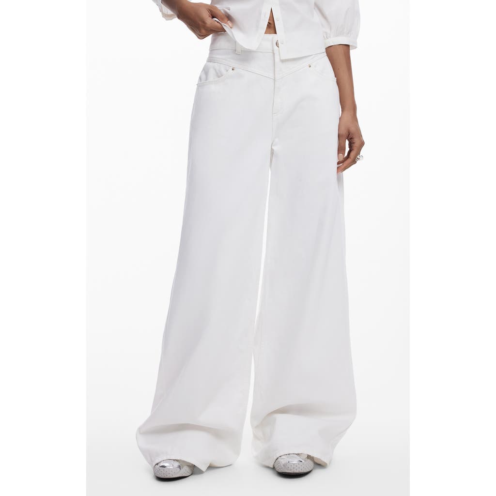 Desigual Wide Leg Flare Jeans In White