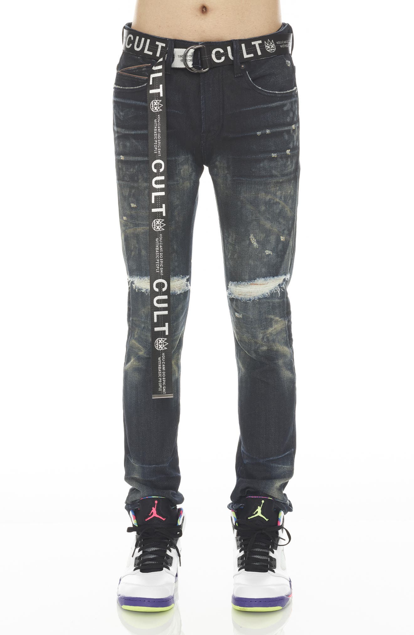 Cult of Individuality Punk Belted Super Skinny Jeans (Men) | Nordstromrack