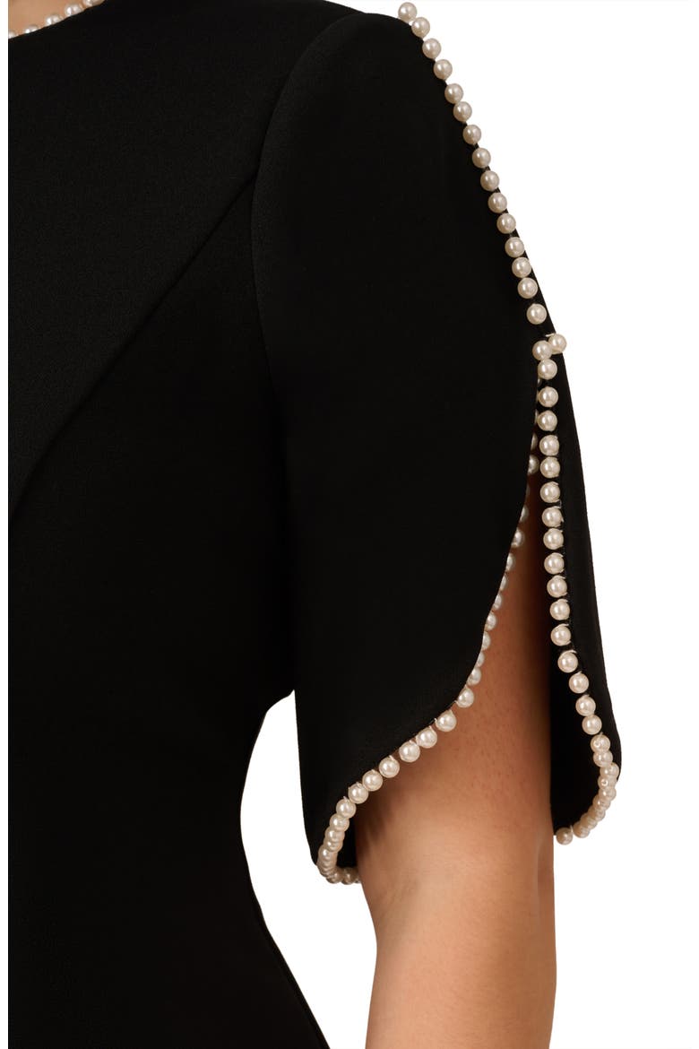 Imitation Pearl Detail Crepe Sheath Dress, Alternate, color, BLACK