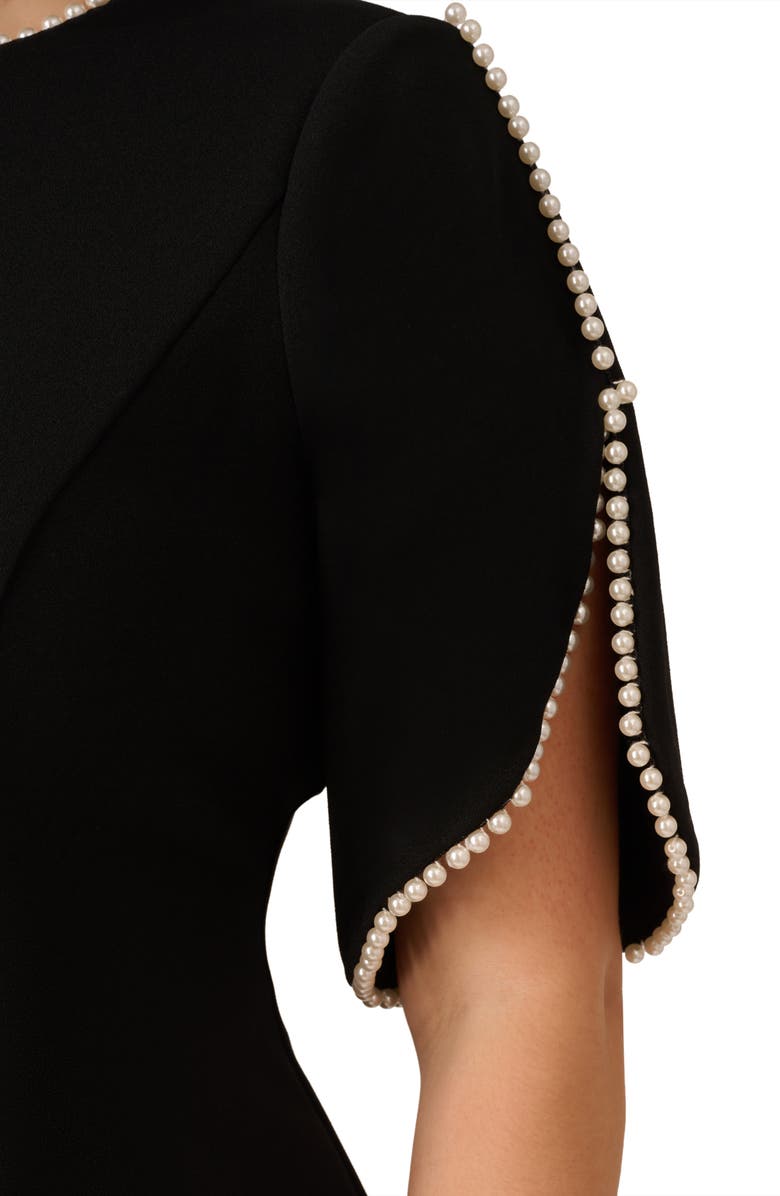 Adrianna Papell Imitation Pearl Detail Crepe Sheath Dress, Alternate, color, Black