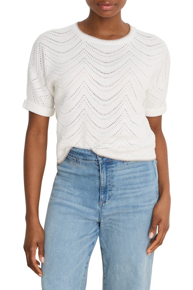 Pointelle Swirl Stitch Cotton Sweater, Main, color, PAPER WHITE