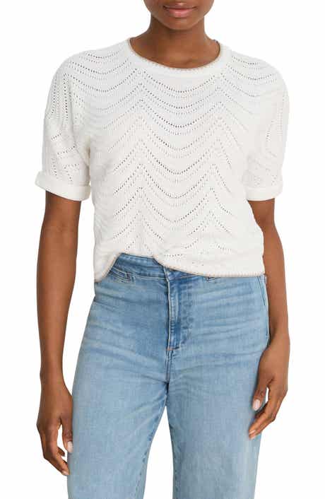 Pointelle Swirl Stitch Cotton Sweater