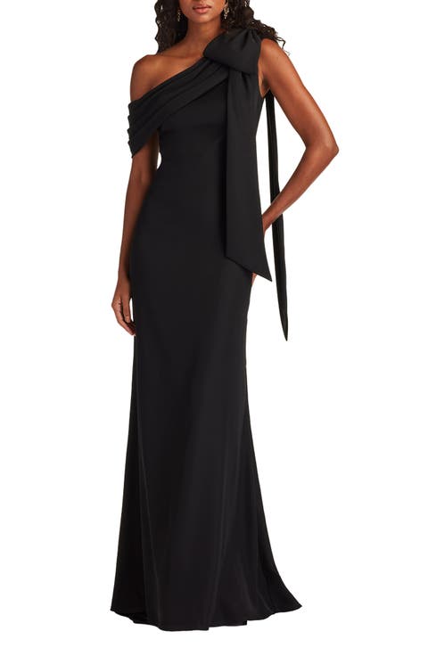 One-Shoulder Crepe Column Gown