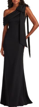 Tadashi Shoji One-Shoulder Crepe Column Gown