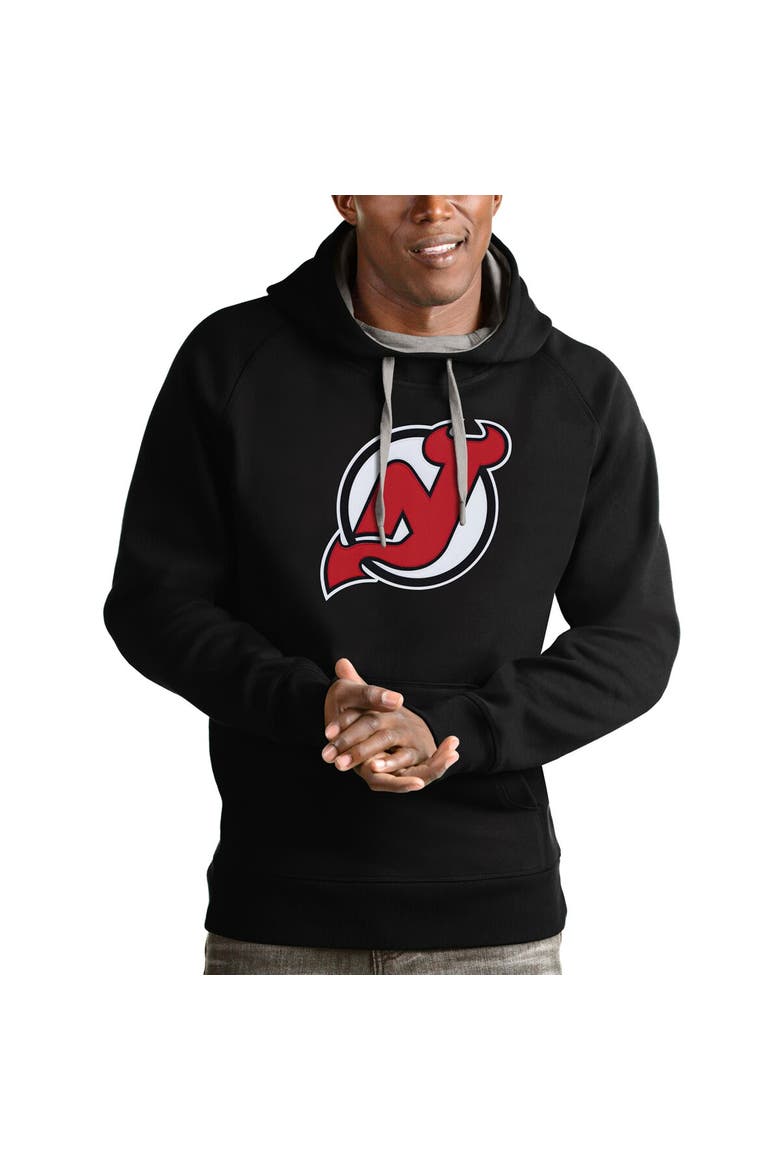 Men's Antigua Black New Jersey Devils Logo Victory Pullover Hoodie, Main, color, Black