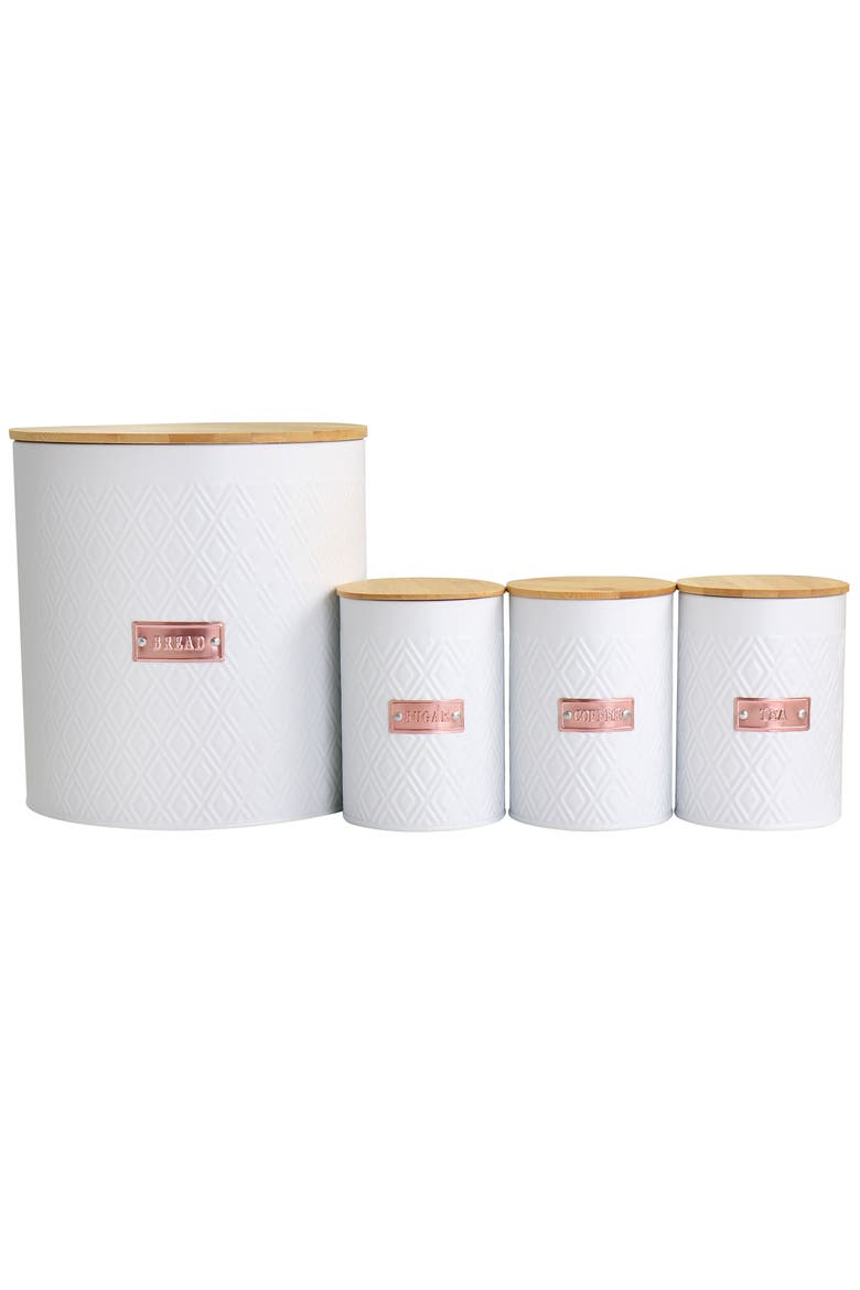 Kitchen Food Storage and Organization 4 Piece Canister Set with Wood Lids, Main, color, White