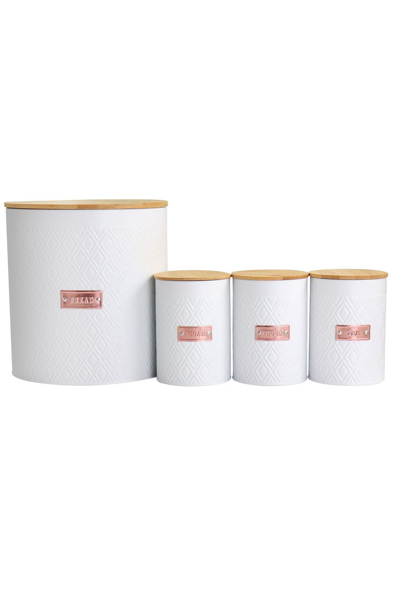 Megachef Kitchen Food Storage and Organization 4 Piece Canister Set with Wood Lids, Main, color, White