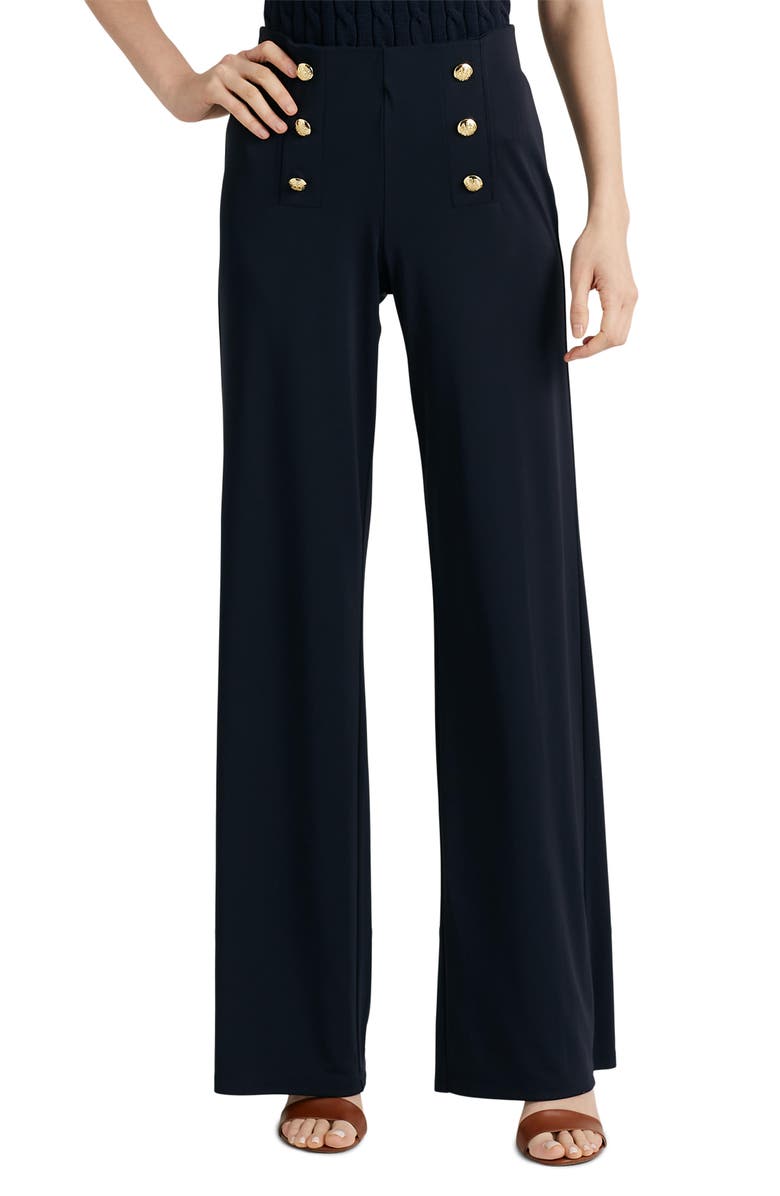 High Waist Matte Jersey Wide Leg Sailor Pants
