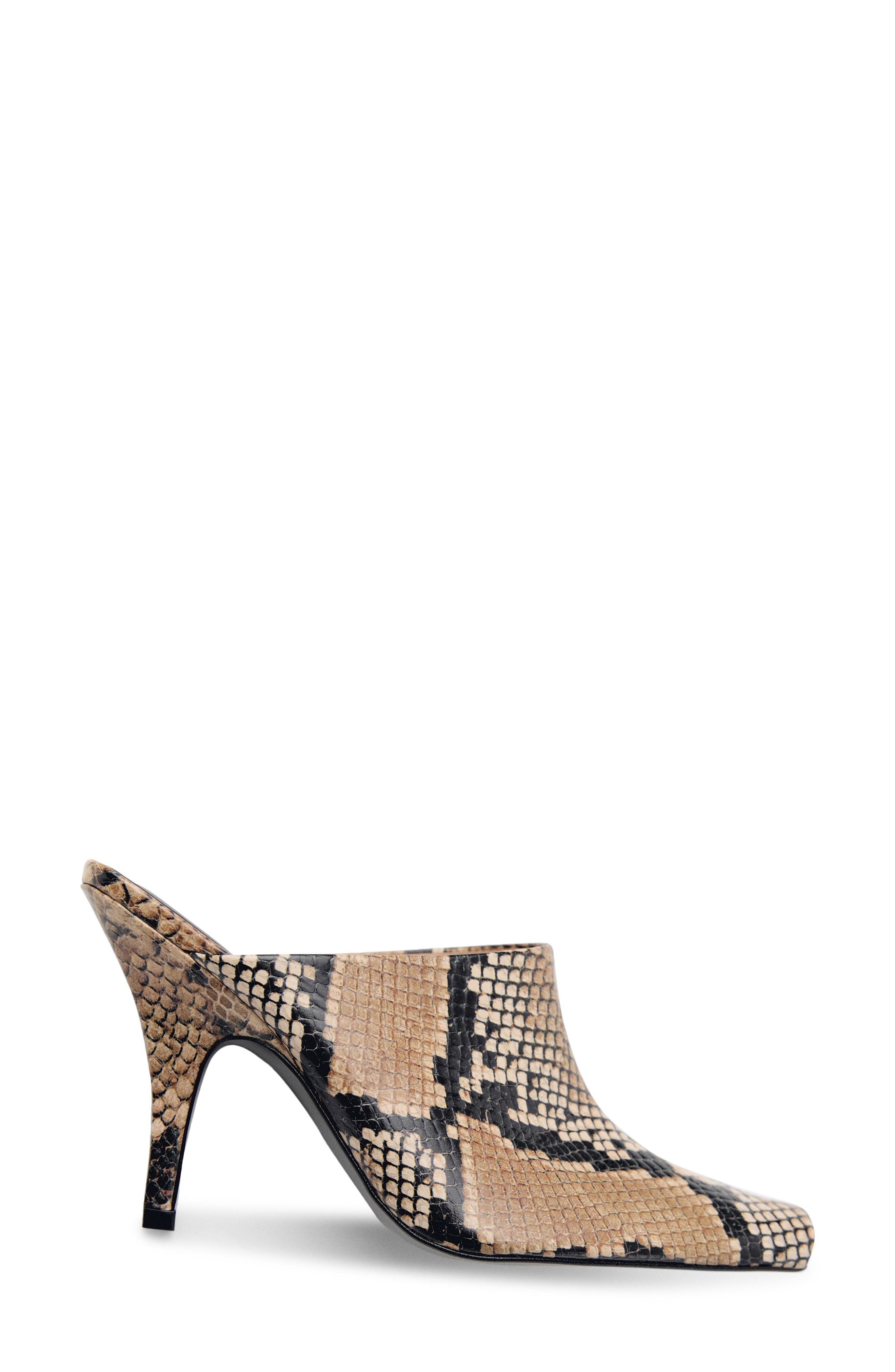 MANGO Snakeskin Print Heeled Mule, Alternate, color, 