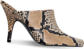 Snakeskin Print Heeled Mule