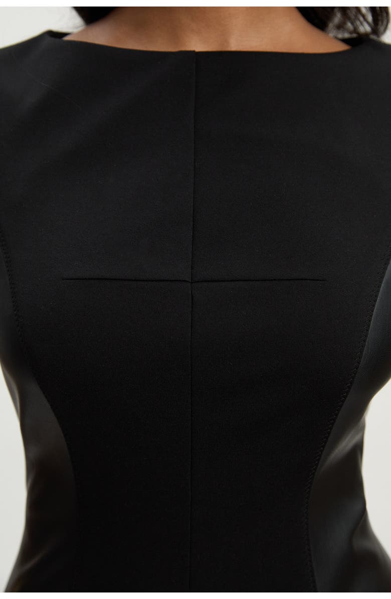 Karen Millen Ponte And Pu Mix Pencil Midi Dress, Alternate, color, Black