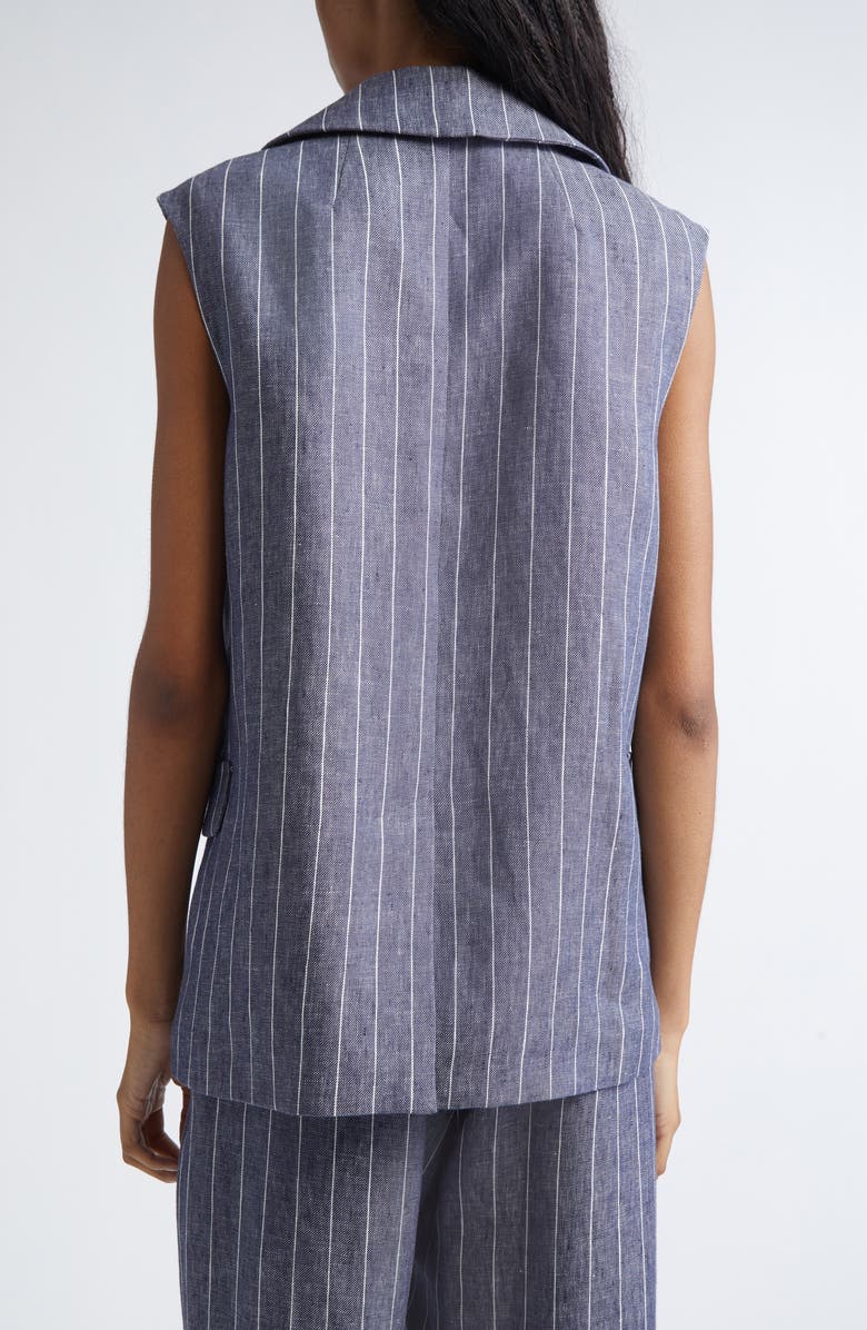 Max Mara Ballo Pinstripe Double Breasted Linen Vest, Alternate, color, Ultramarine