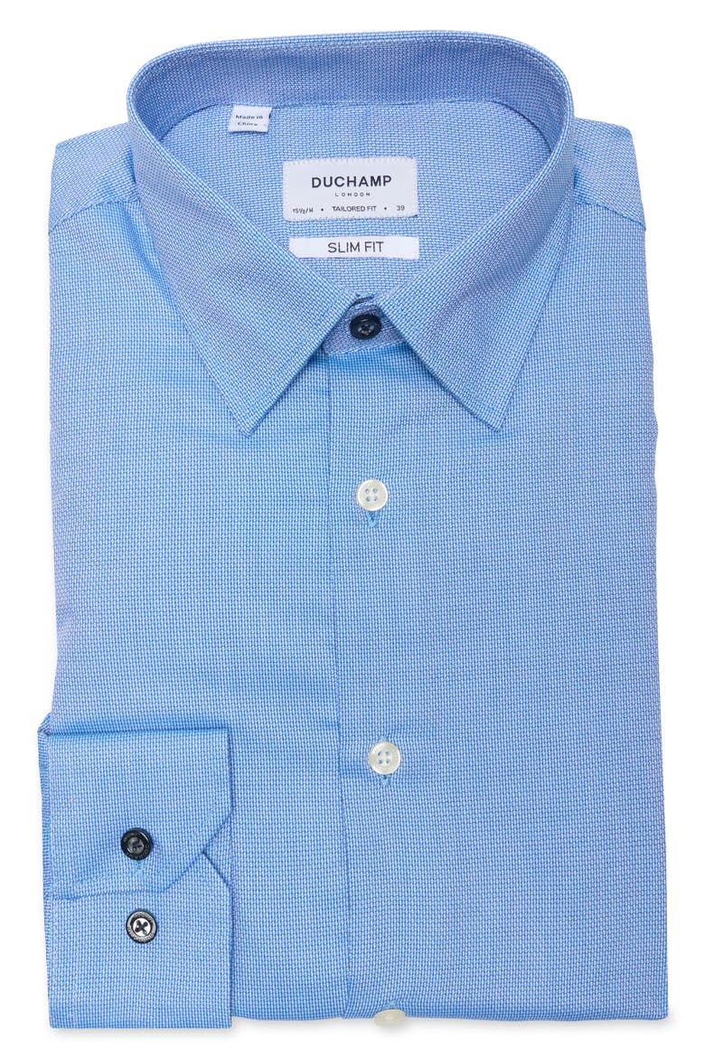 Slim Fit Textured Stretch Cotton Dress Shirt, Alternate, color, BLUE