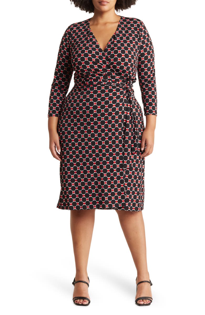 Renee C Printed V-Neck Jersey Wrap Dress, Main, color, Black