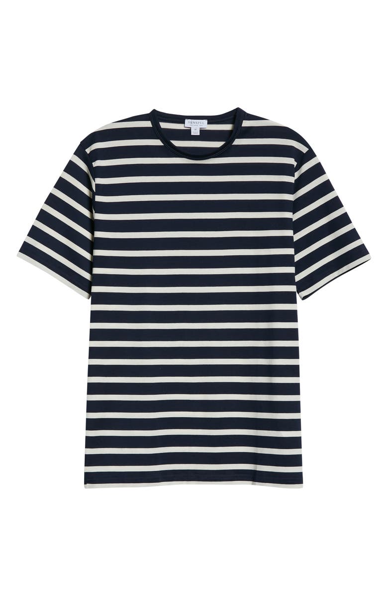 Sunspel Stripe Crewneck T-Shirt, Alternate, color, Navy/ Ecru Breton Stripe
