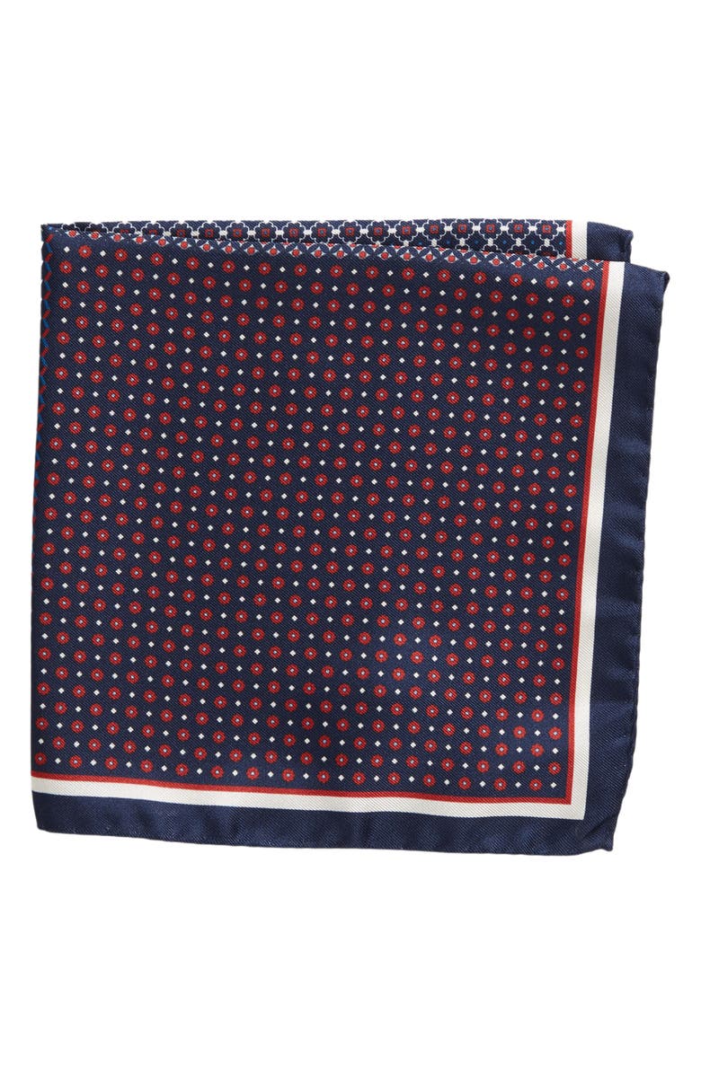 Eton Quadrant Silk Pocket Square, Main, color, Navy Blue