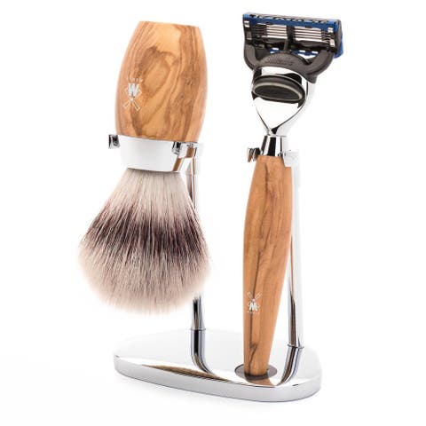 Kosmo Olive Wood 3-Piece Silvertip Fiber & Fusion Shaving Set