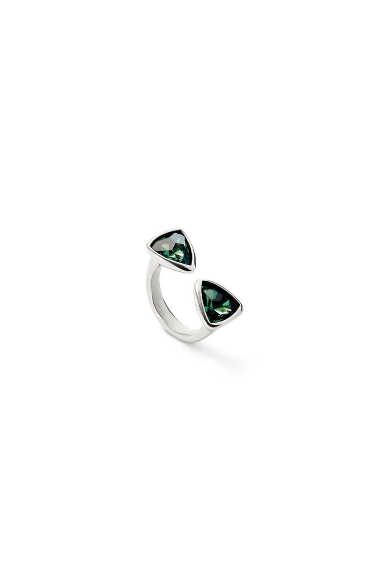 Ring with Two Green Crystals, Alternate, color, Silver