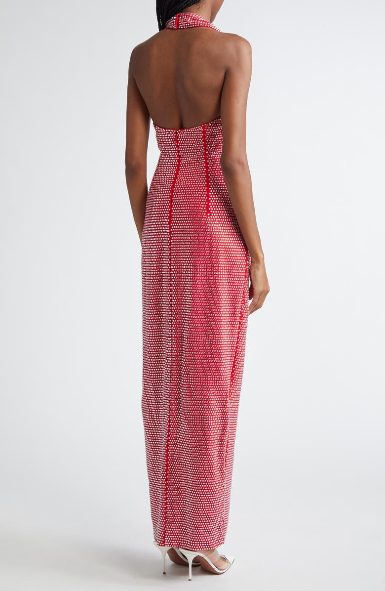 Area Crystal Embellished Halter Gown, Alternate, color, Carmine