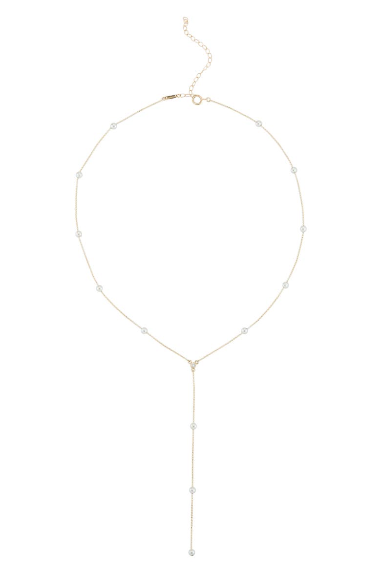 Diamond & Pearl Station Necklace, Main, color, YELLOW GOLD/ PEARL
