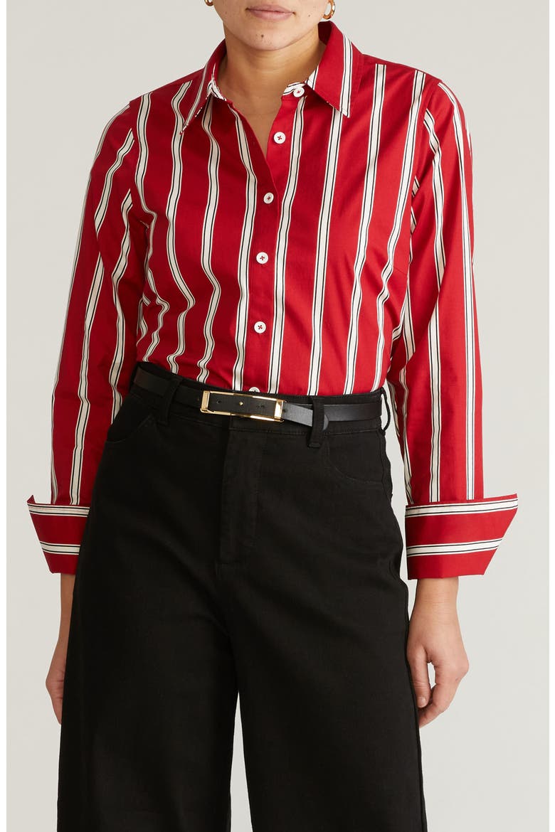 Henning x US Madison Poplin Button-Up Shirt, Main, color, RED/ BLACK/ WHITE