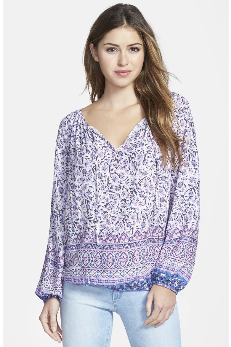 Border Print Peasant Top, Main, color, PURPLE MULTI