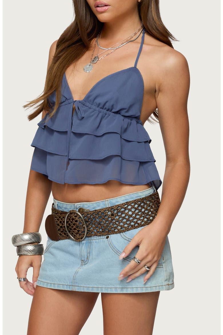 Zephi Tiered Ruffle Halter Top, Alternate, color, BLUE