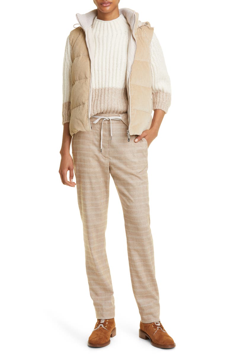 Eleventy Plaid Drawstring Waist Virgin Wool Blend Pants, Alternate, color, Sabbia