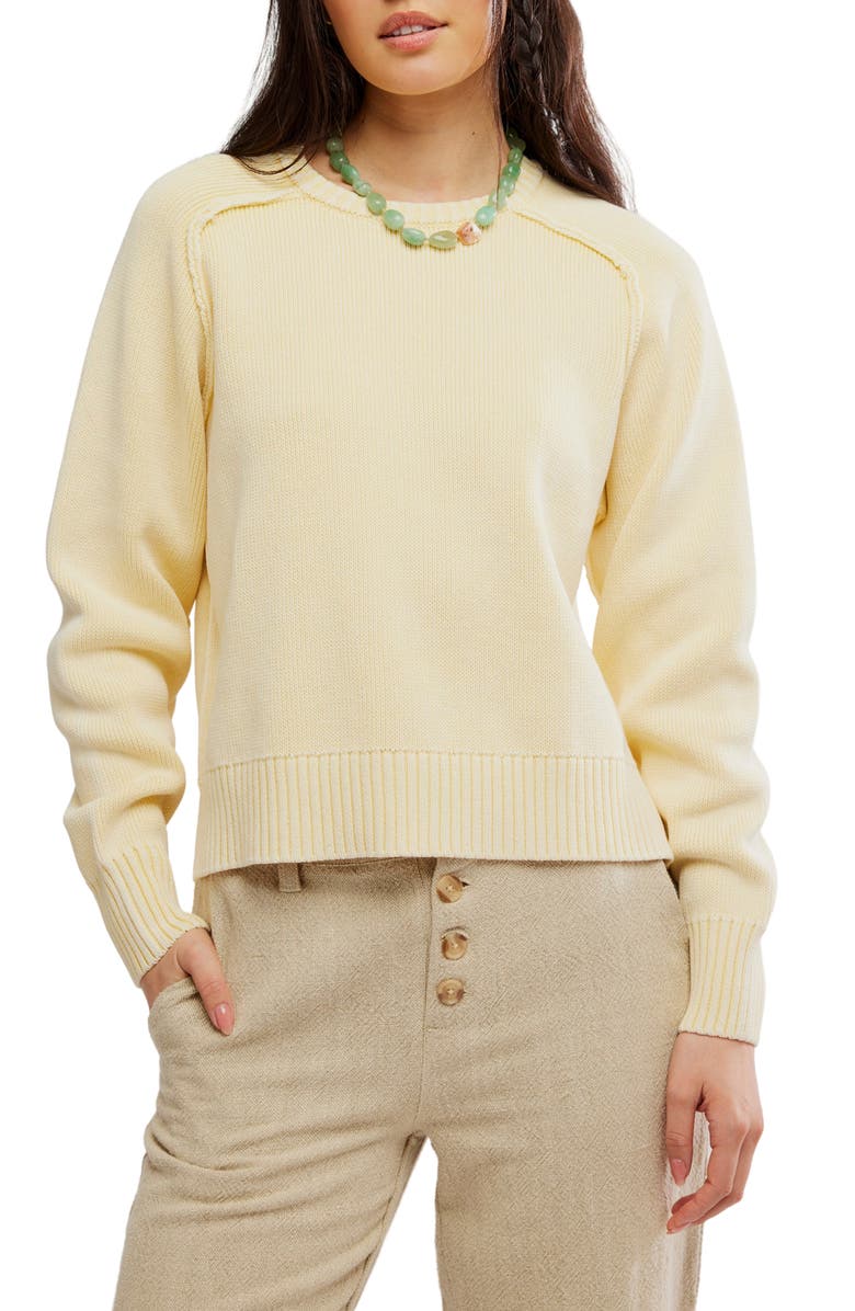 Free People Spring Street Cotton Crewneck Sweater, Main, color, Banana Cream