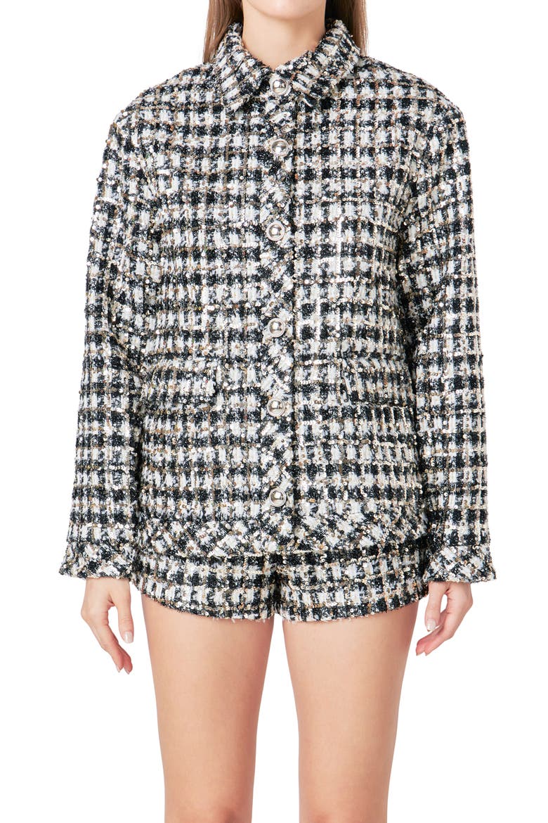 Sequin Check Jacket, Alternate, color, BLACK/ WHITE