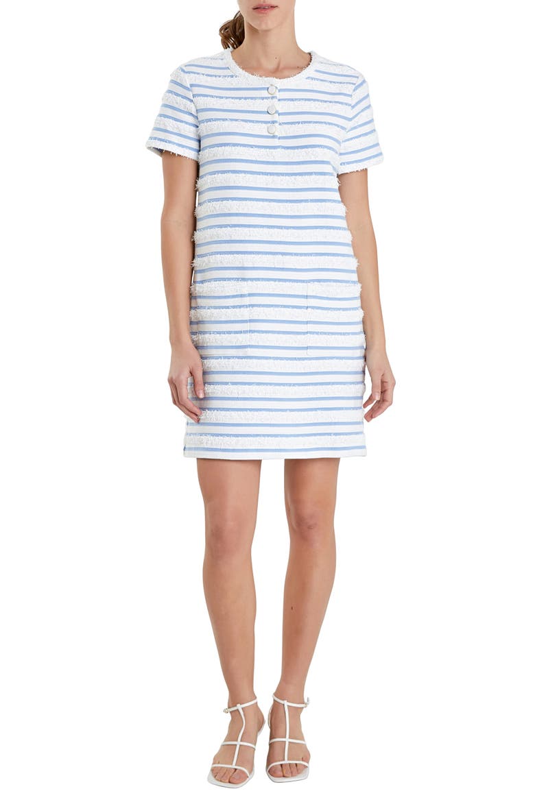 Fringe Stripe Shift Minidress, Main, color, WHITE/ BLUE
