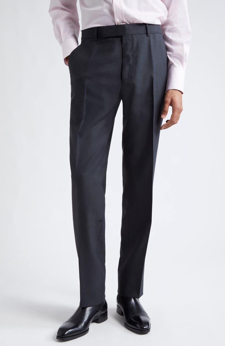 TOM FORD Shelton Mohair, Wool & Silk Trousers, Main, color, Grey Melange