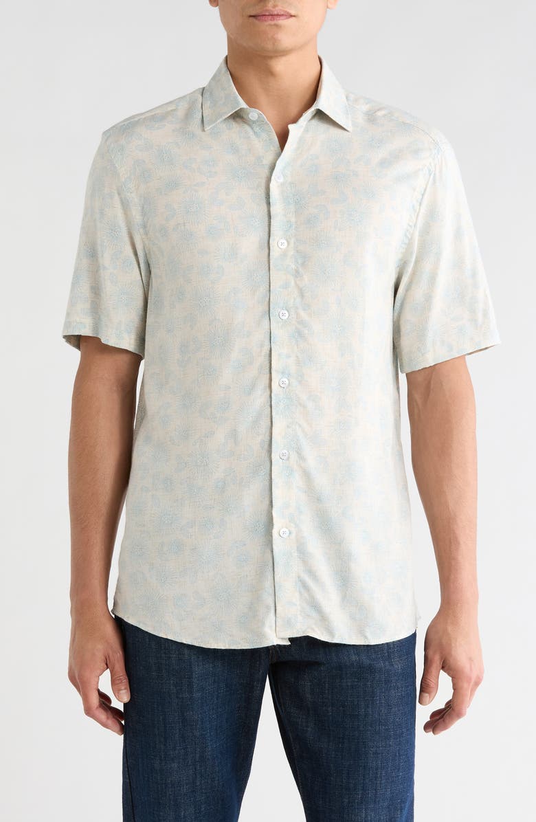 Robert Barakett Merrick Short Sleeve Woven Shirt, Main, color, Soft Teal