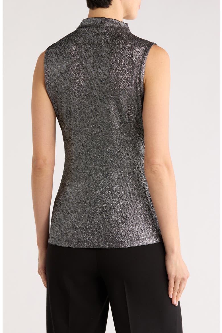 Shine Mock Neck Ruched Top, Alternate, color, BLACK/ SILVER